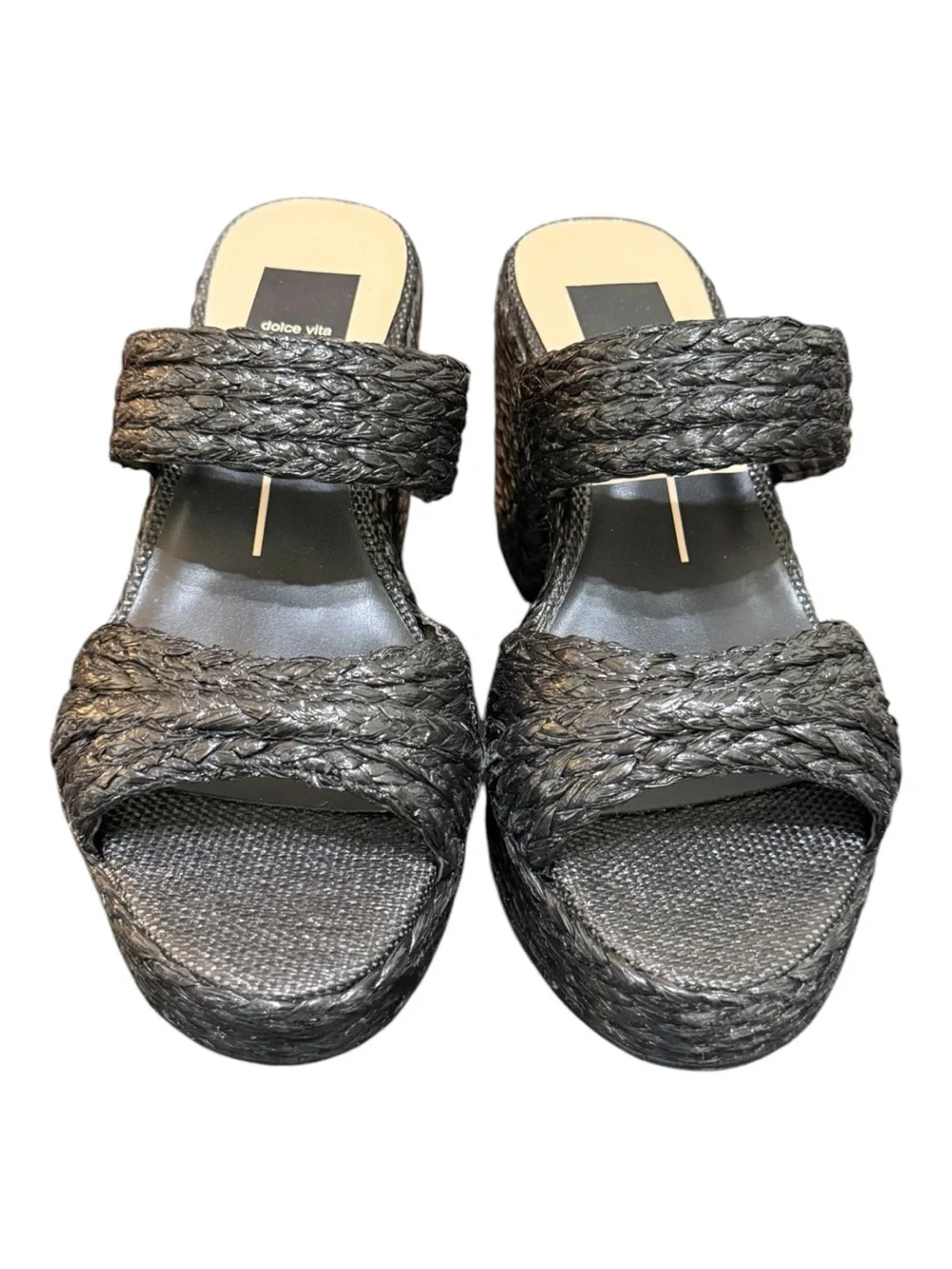Dolce Vita Latoya Black Raffia Platform Slide Sandals | Women’s Size 9.5 | NIB